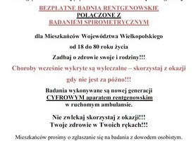 Zapraszamy na bezpłatne badania rentgenowskie i spirometryczne 