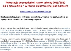 1 marca 2019 r. rusza nabór dzieci do przedszkoli samorządowych Gminy Kępno