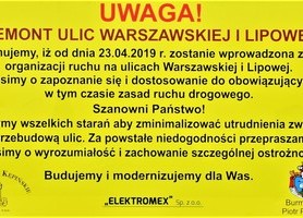 Od 23 kwietnia rusza przebudowa ulicy Warszawskiej i Lipowej
