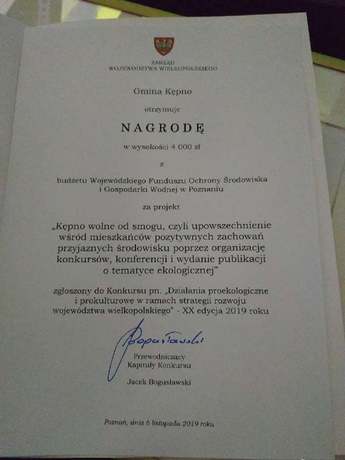 Gmina Kepno nagrodzona za działania proekologiczne 
