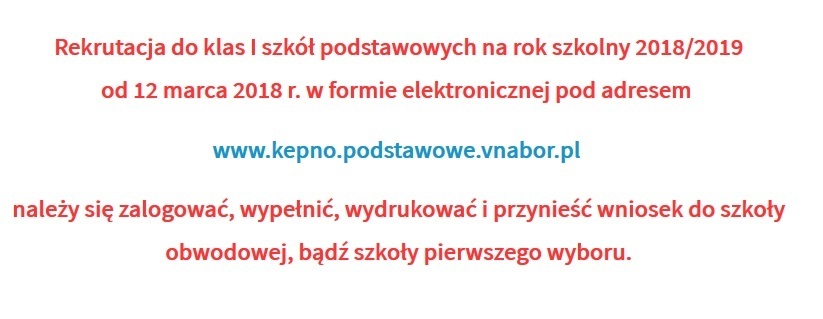 Rekrutacja do klas I szkół podstawowych na rok szkolny 2018/2019