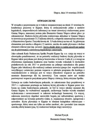 Oświadczenie Burmistrza Słupcy