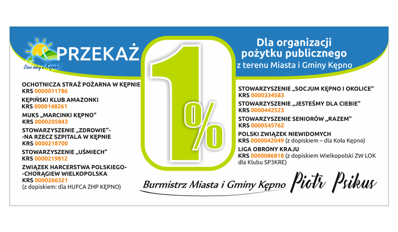 Przekaż 1% podatku dla organizacji pożytku publicznego z Gminy Kępno