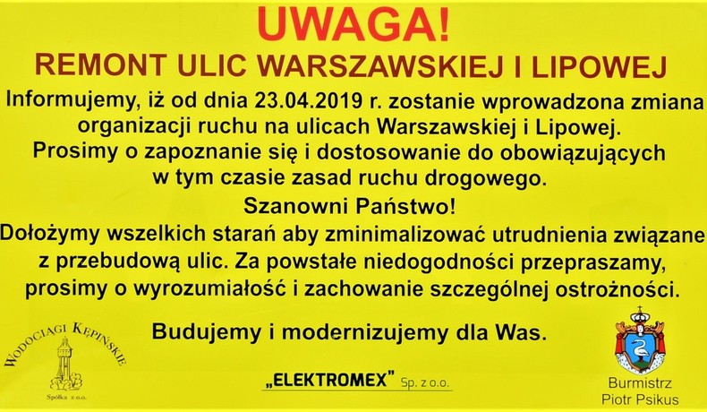 Od 23 kwietnia rusza przebudowa ulicy Warszawskiej i Lipowej