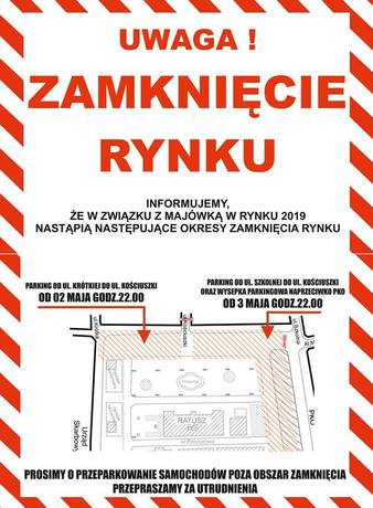 Uwaga!  zmiana organizacji ruchu w związku z  MAJÓWKĄ